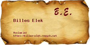 Billes Elek névjegykártya